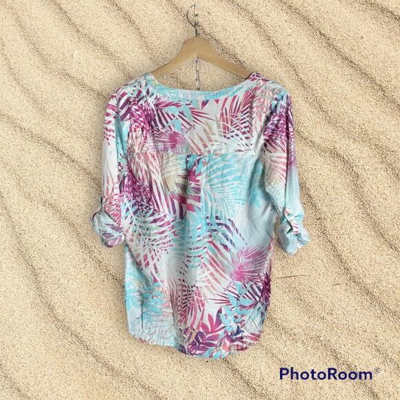 Coral Bay Women's Petite Large PL Linen & Rayon Blend 3/4 Sleeve Tropical Blouse - Picture 3 of 9